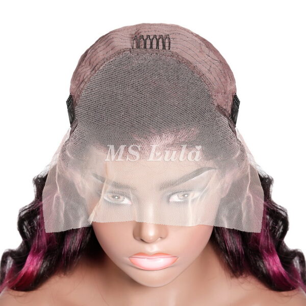 Purple Highlights Body Wave 13x4 Transparent Lace Front Wig 180% Density - Image 10